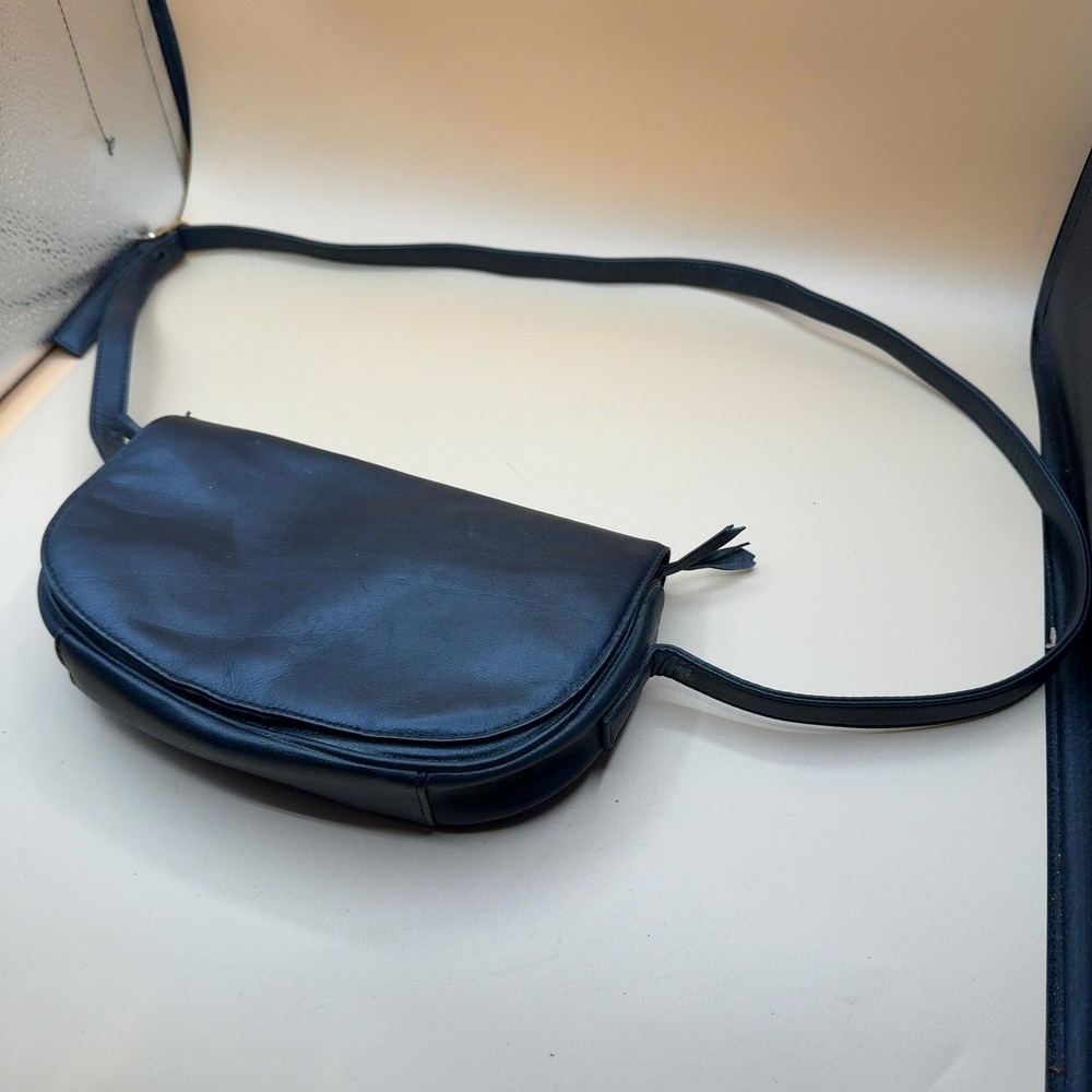 Flings Genuine Leather Crossbody Saddle Bag Flap Shoulder Purse Black